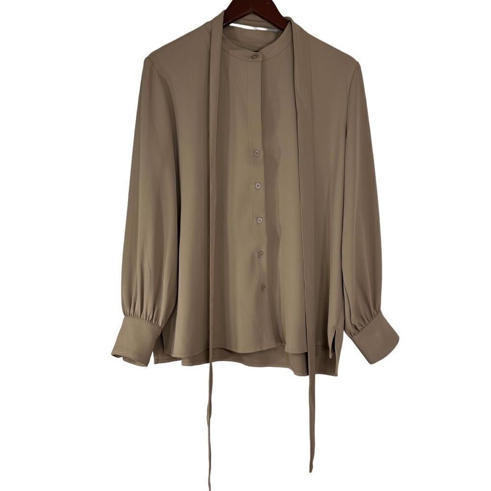 Banana Republic Barely Beige Button Front Balloon Sleeve Blouse w Belt NWT - Picture 1 of 10